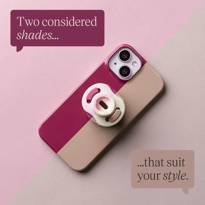 Image split diagonally showing the two StayPut Pocket™ and soother shades.
