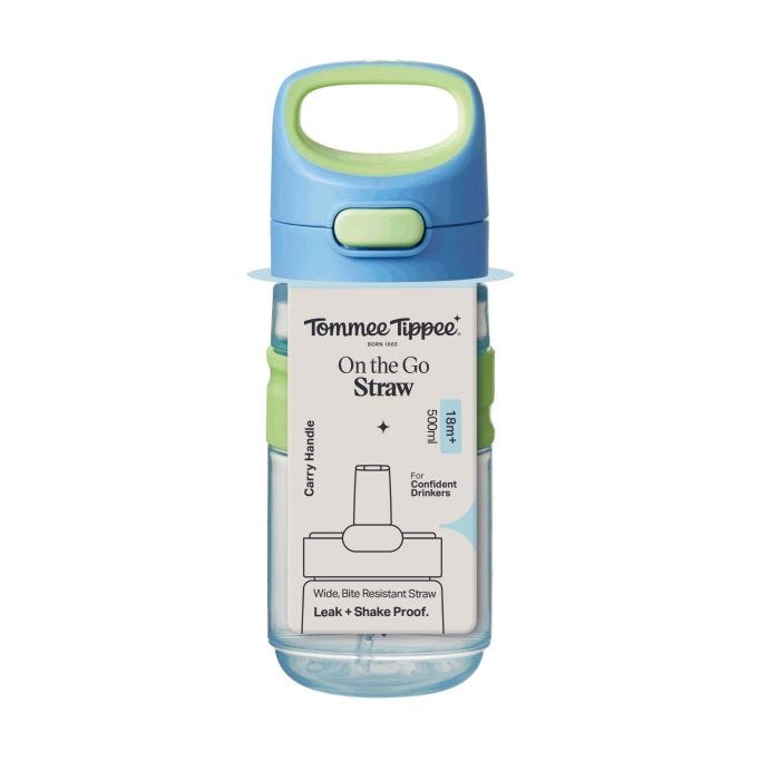 On-the-Go straw cup in it&apos;s packaging against a white background