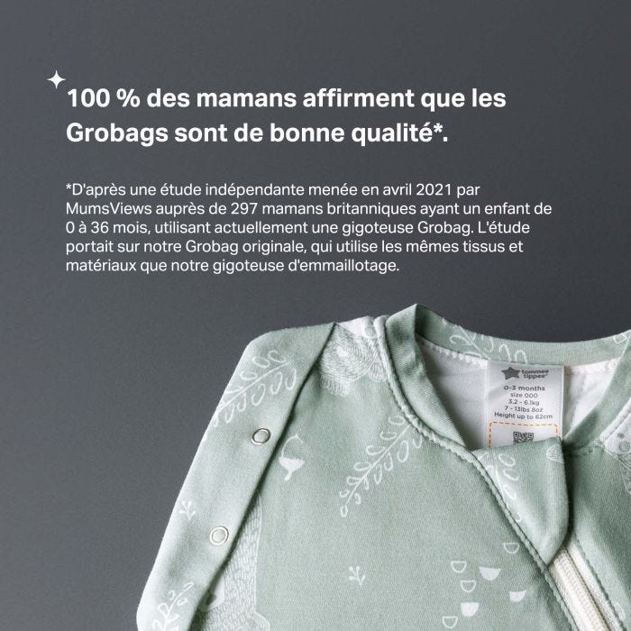 Gros plan de l&apos;encolure d&apos;un lange avec texte de présentation.