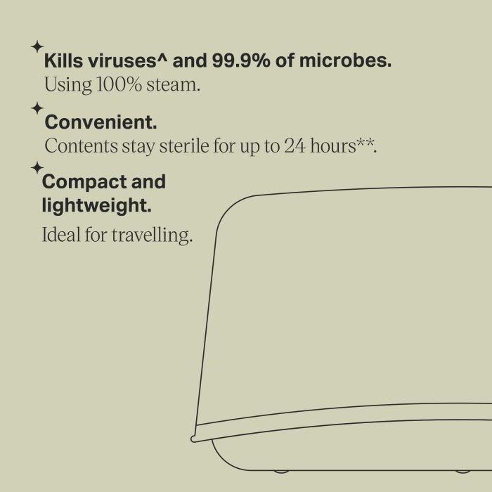 Microwave sterilizer keyline drawing with product feature bullets