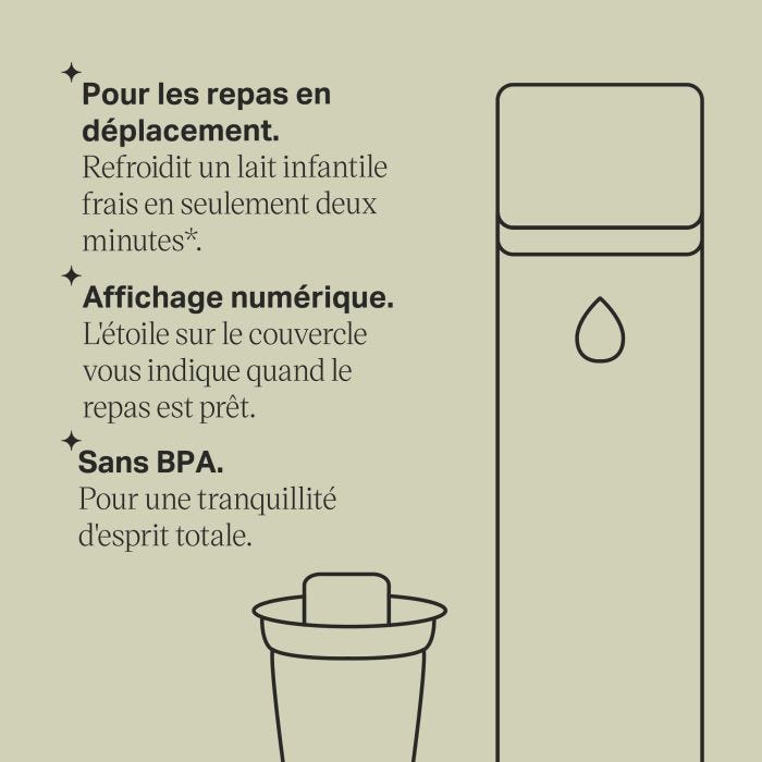 Schéma du flacon et du distributeur GoPrep avec ses principales caractéristiques