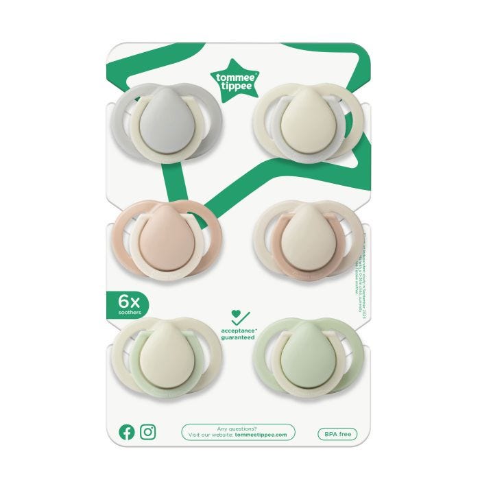 Soothers in packaging on a white background