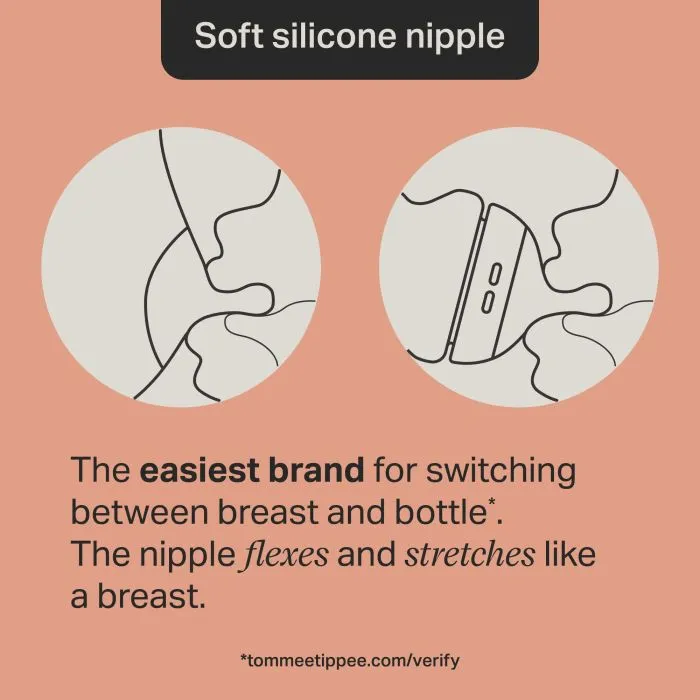 Two keyline images of a baby breastfeeding and a baby bottle feeding with text about switching between breast and bottle