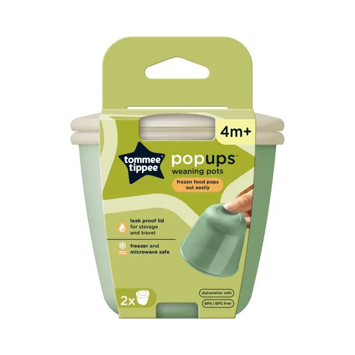 Pop up weaning pots in packaging on a white background