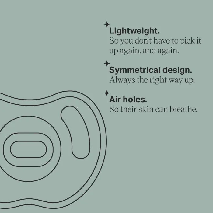 Key line of ultralight pacifier with features listed next to it