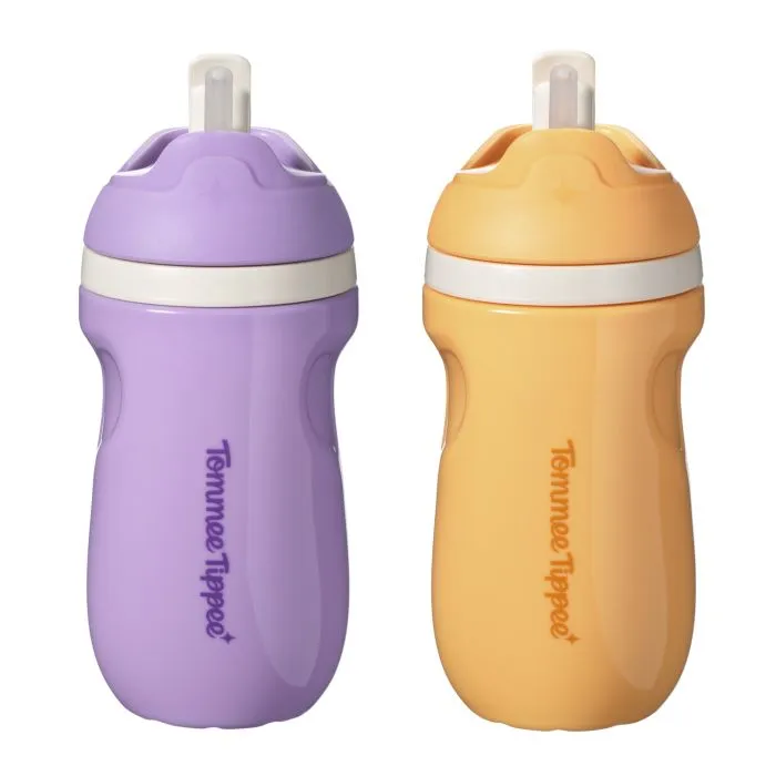 Two sporty straw cups on a white background
