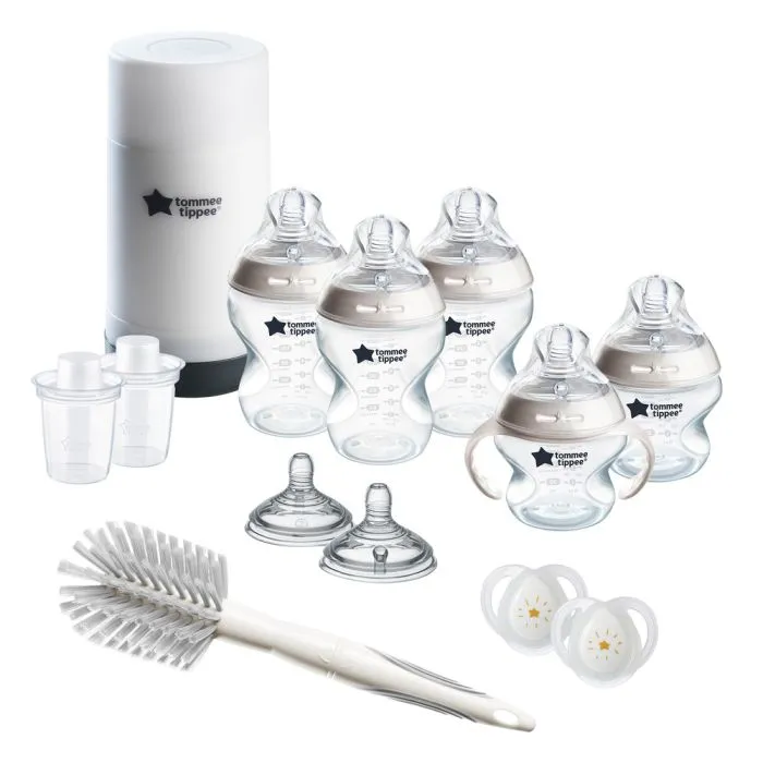 All Ready for Baby bottle set components against a white background