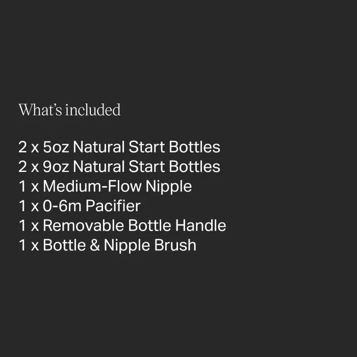 List of what&apos;s included in the Natural Start Baby&apos;s First Bottle Set.