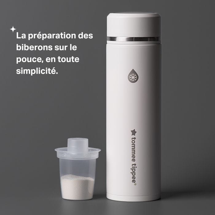 GoPrep et distributeur contenant du lait maternisé avec un texte sur la préparation des repas en déplacement
