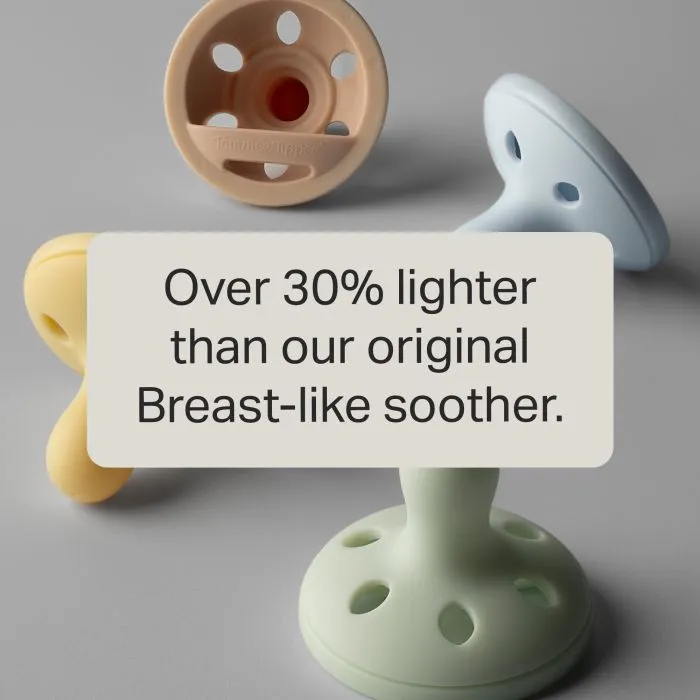 Feature text in front of four breast-like soothers.