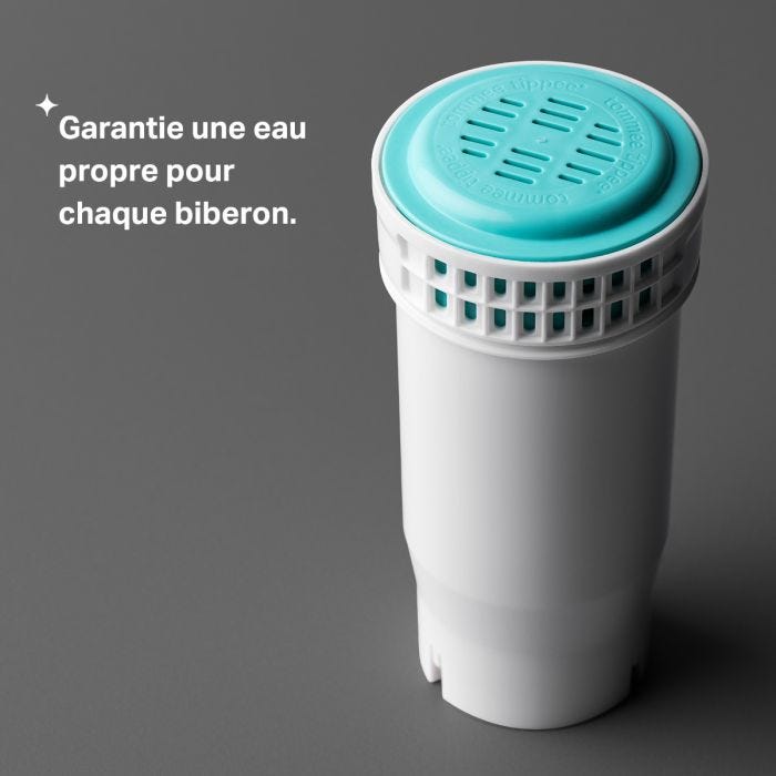 Filtre Prep parfait sur fond gris foncé avec texte sur l&apos;eau salubre pour chaque aliment