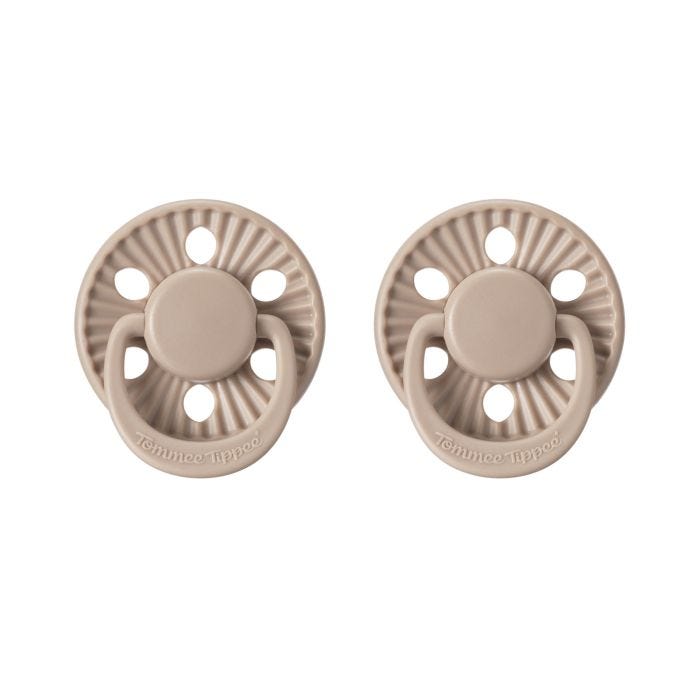 The Style Edit soothers in Sculpted Clay on a white background.
