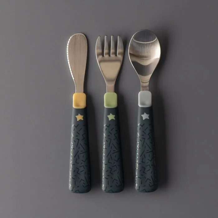Grown up cutlery set on a grey background