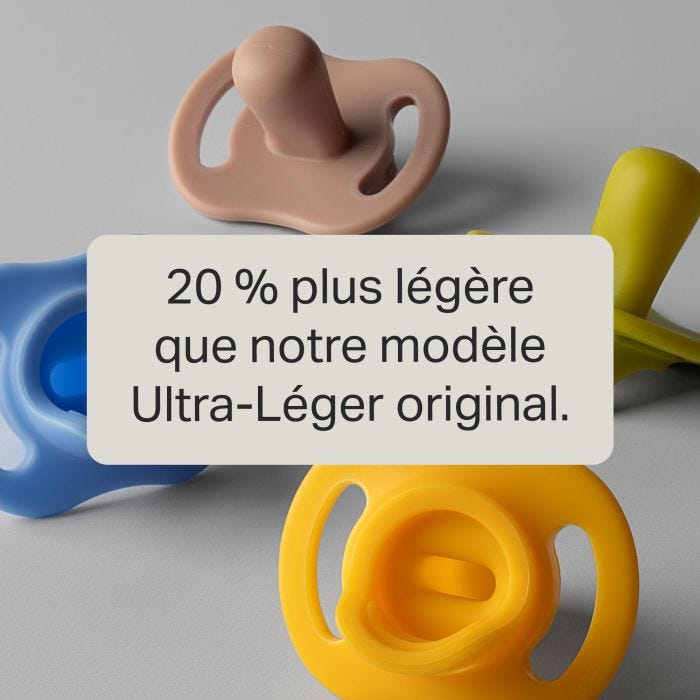 Texte de présentation devant quatre sucettes StayPut ultra-légères.