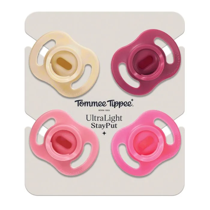 Ultra-light StayPut soothers in packaging on a white background.