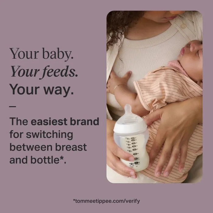 Image of woman holding a baby and a Natural Start bottle with text overlay of product USP