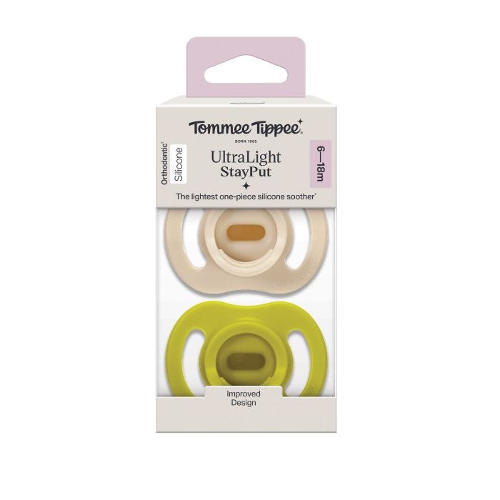 Ultra-light StayPut soothers in a packaging box on a white background.