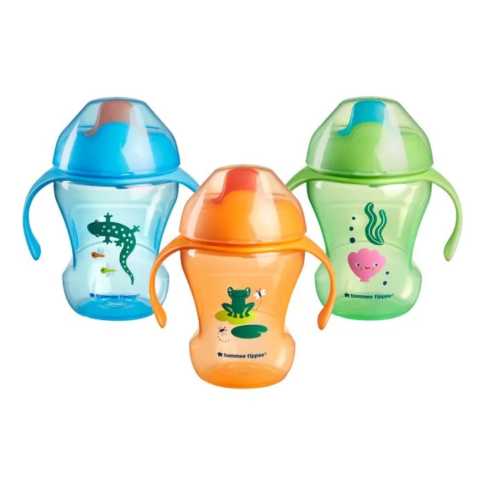 Three sippee trainer cups against a white background