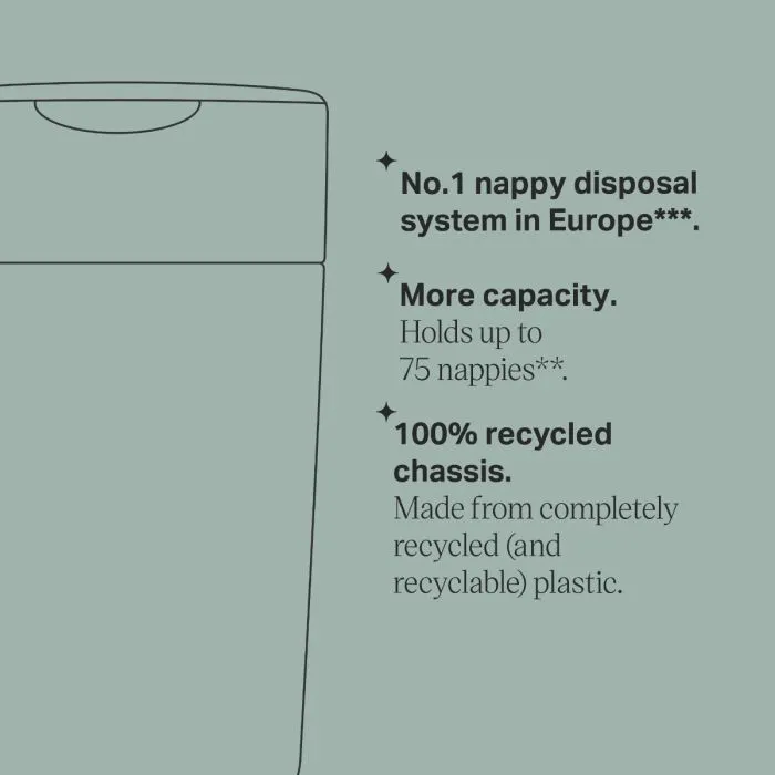 Twist & Click XL nappy bin keyline with product feature bullets