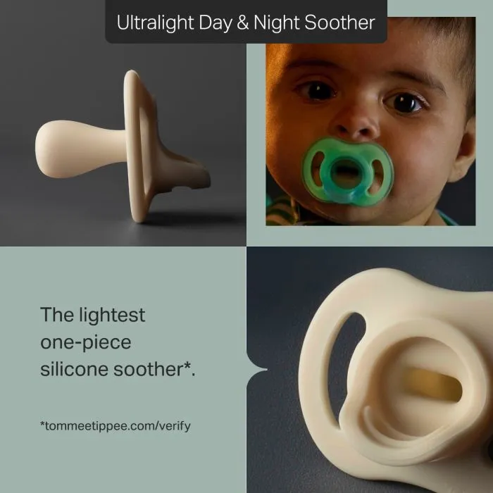 Grid style asset with 3 images of an ultra-light soother with product USP
