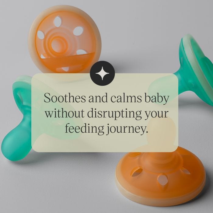 Four breast-like night soothers with text about soothing.