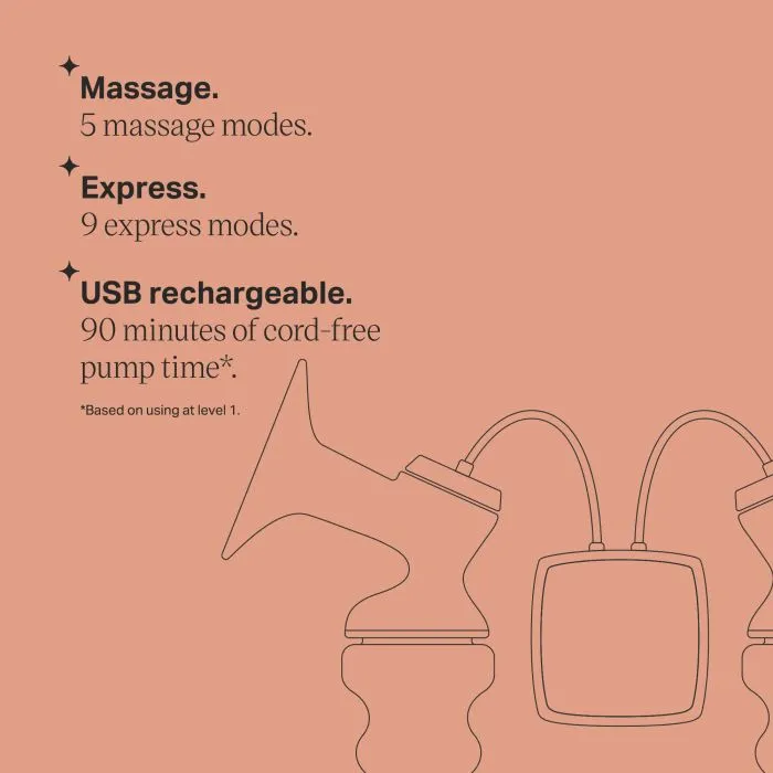 Double electric breast pump key line drawing with bullet points