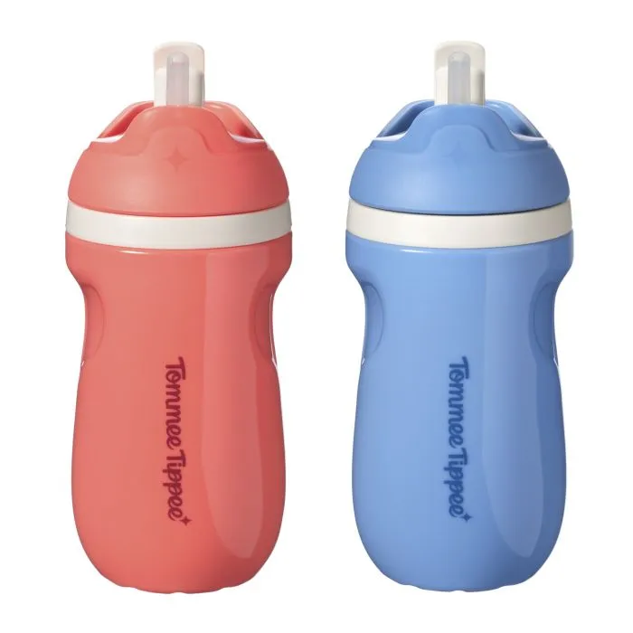 Two sporty straw cups on a white background