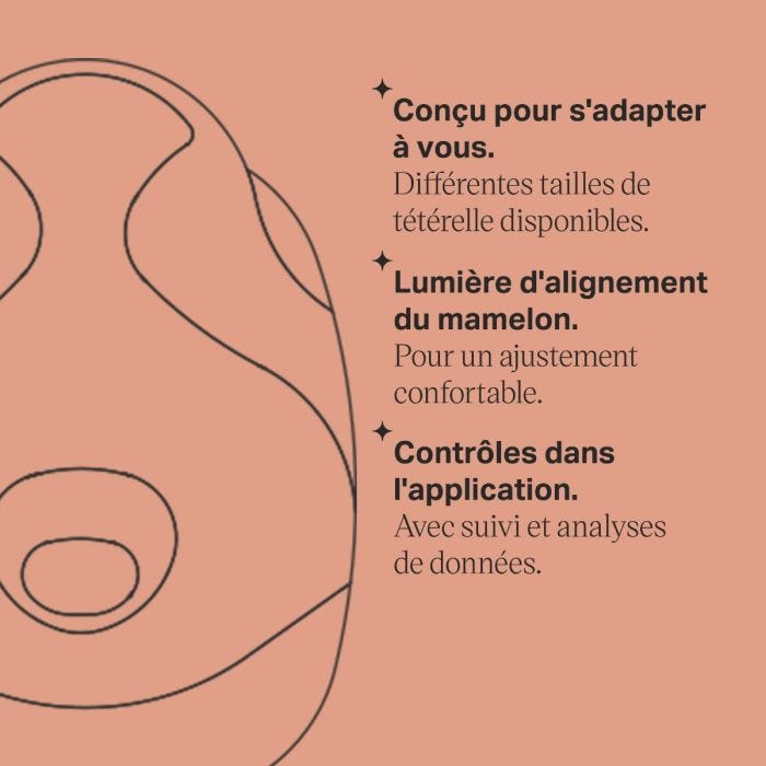 Dessin du tire-lait portable avec les principales caractéristiques à énumérer