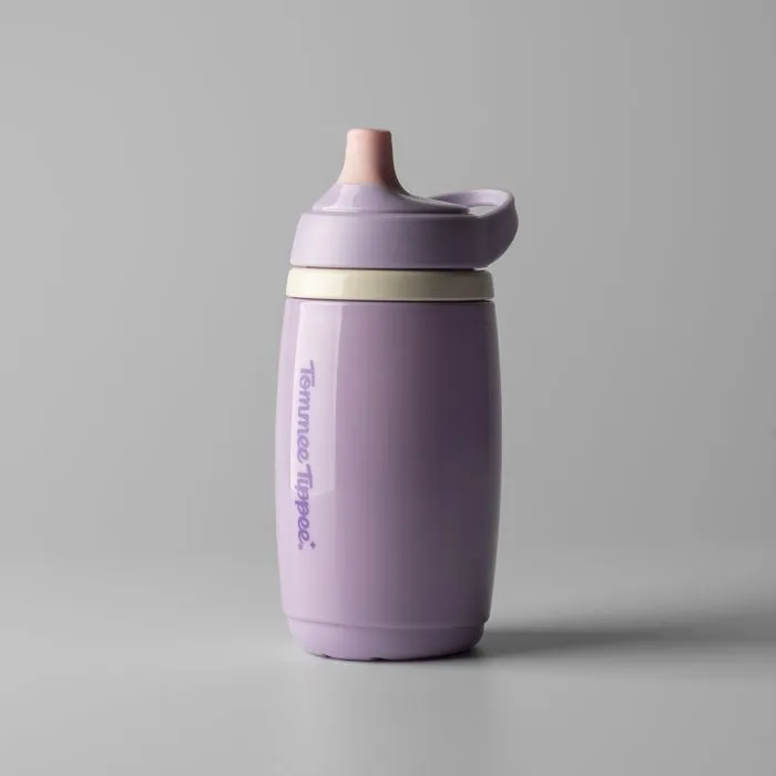 Purple insulated active spout cup against a grey background