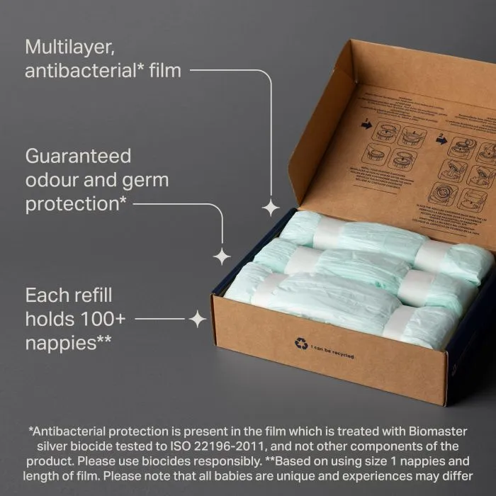 Open box of Twist & Click refills against a grey background with pointers to the product key features