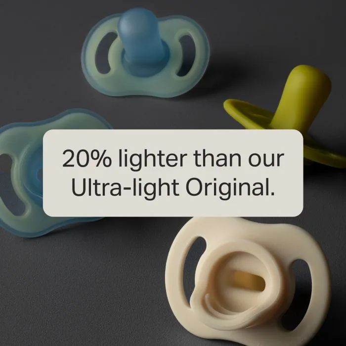 Two night glow and two StayPut soothers behind feature text.