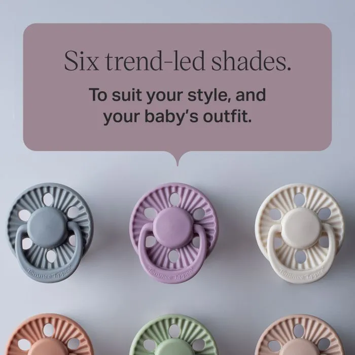 Six trend-led soother shades lined up under feature text.