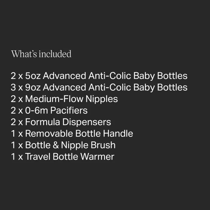 List of what&apos;s included in the Advanced Anti-colic Ready for Baby Bottle Set