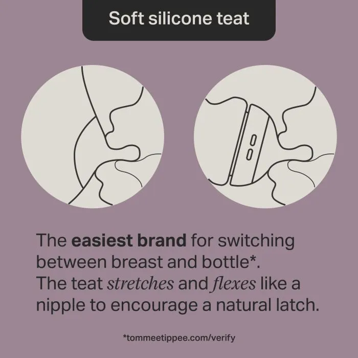 Two keyline images of a baby breastfeeding and a baby bottle feeding with text about switching between breast and bottle