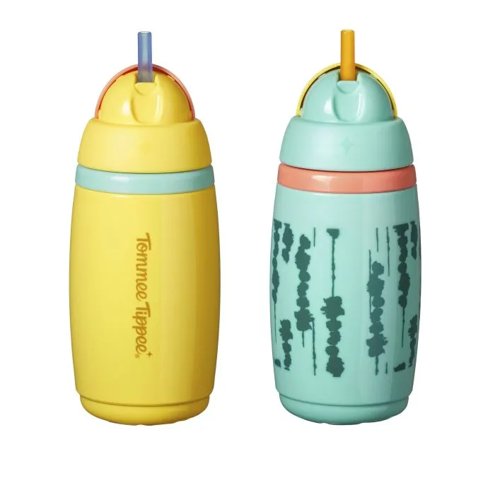 Two Tommee Tippee Insulated Active Straw Cups against a white background