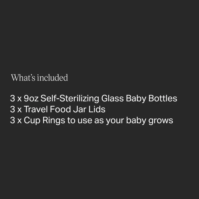 List of what&apos;s included: 3 glass bottles