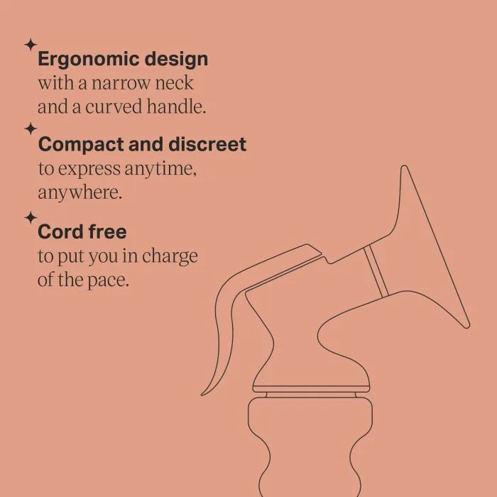 Keyline of a manual breast pump with key features listed.