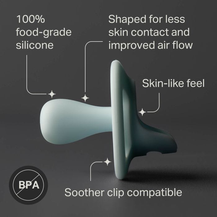 Side shot of an Ultra-light soother with key feature pointers.