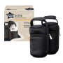 Deux sacs isothermes pour biberons avec leur emballage sur fond blanc