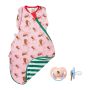 Limited edition Swaddle Bag and Anytime Soothers on a white background.