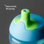 Sporty Spout bottle on dark grey background with product USP tagline