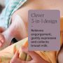 Parent expressing with our Silicone Breast Pump and text about the 3-in-1 design.