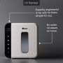 UV steriliser against a grey background with product feature pointers   