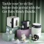Get Baby Ready Bundle contents arranged on plinths with USP tagline