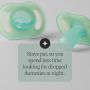 Two NightGlow soothers with text about staying put for longer.