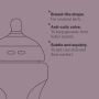 Line drawing of baby bottle with key feature bullet points