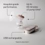 Aerial shot of our Electric Breast Pump with text about direct pump to bottle transition.