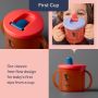 Grid style asset showing images of pink and tan first cups with product messaging 