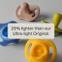 Feature text in front of four Ultra-light StayPut pacifiers.