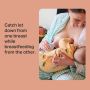 Parent expressing with a silicone breast pump while breastfeeding from the other breast.